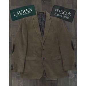 Vintage Ralph Lauren Mens Tan Corduroy Jacket Blazer Elbow Patches Size 42S
